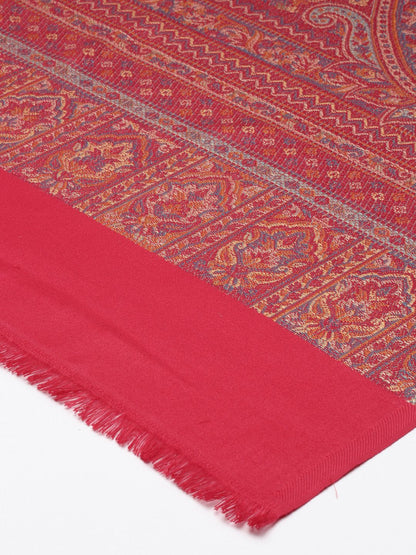 Dhiyona PA Women Pink Woven Design Wool Jamawar Shawl