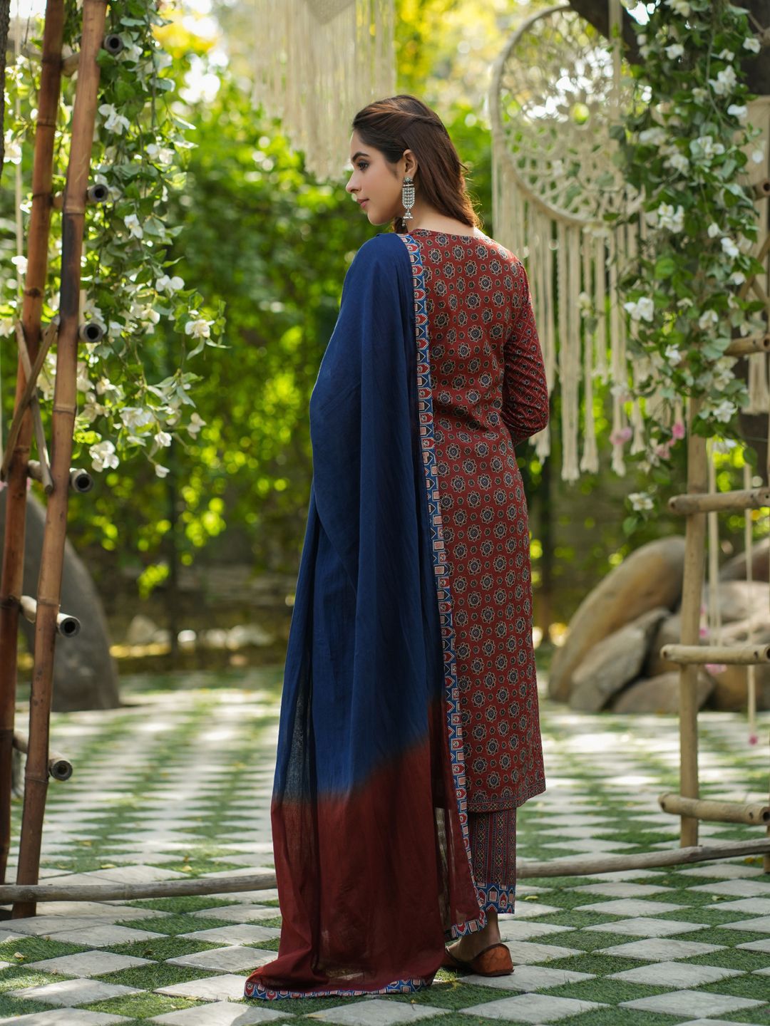 Dhiyona RR Women's Ethnic Motifs Printed Sequinned Pure Cotton Kurta with Trousers & Dupatta