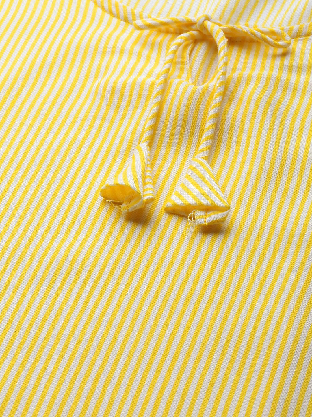 Dhiyona OD  Women Yellow & White Striped Bell Sleeves Rozana Kurta