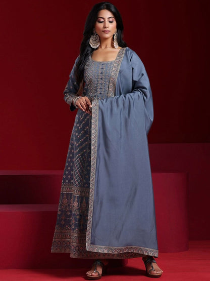 Dhiyona LL Ethnic Motifs Embroidered Sequinned Anarkali Kurta With Palazzos & Dupatta