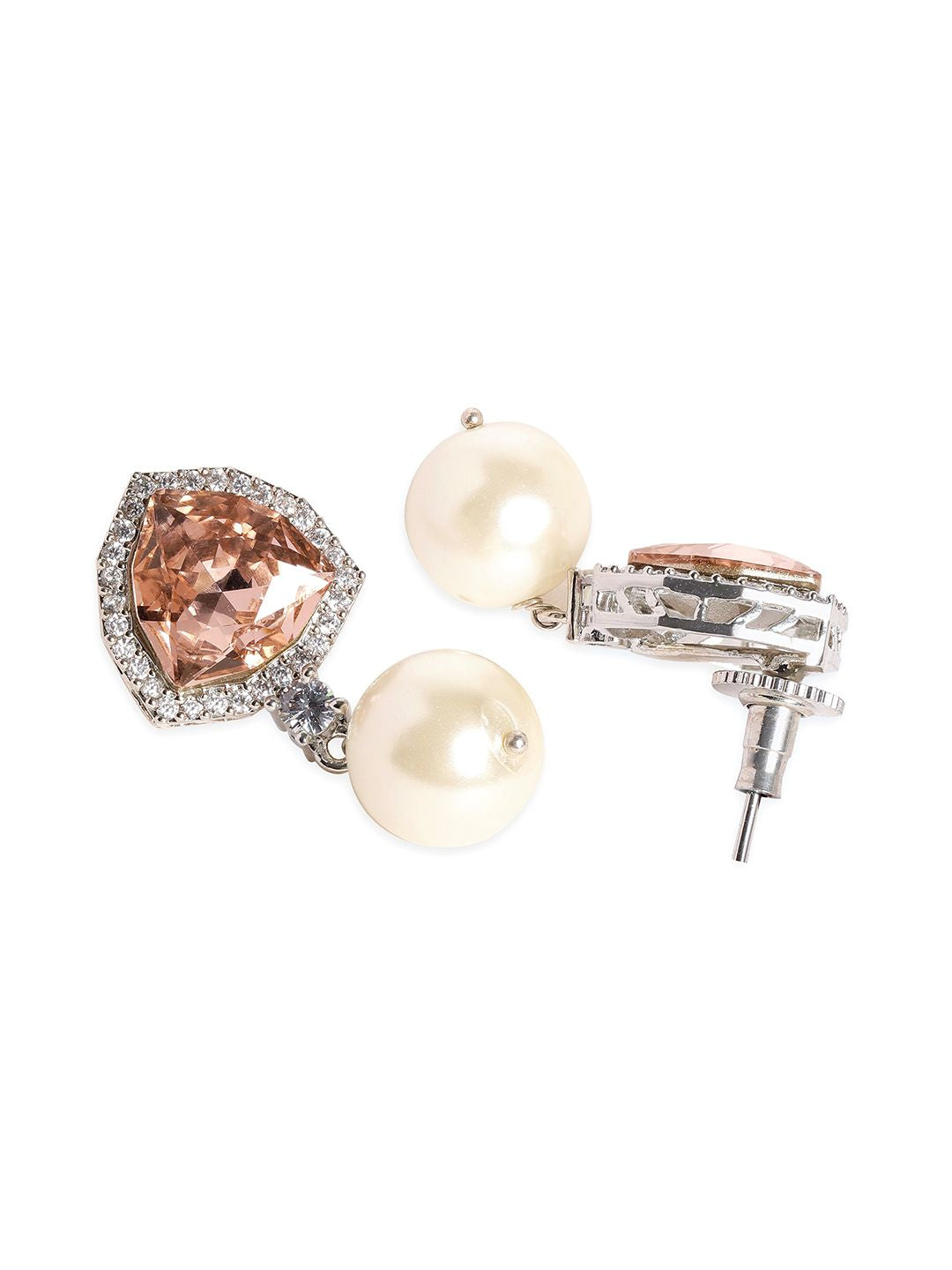Dhiyona RJ Women's Silver Plated Peach Sapphire and Pearl Drop Earrings Elegant Jewelry