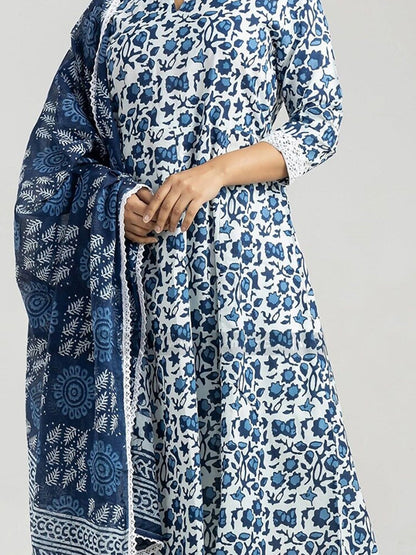 Dhiyona KL Floral Printed Kurta With Trouser & Dupatta