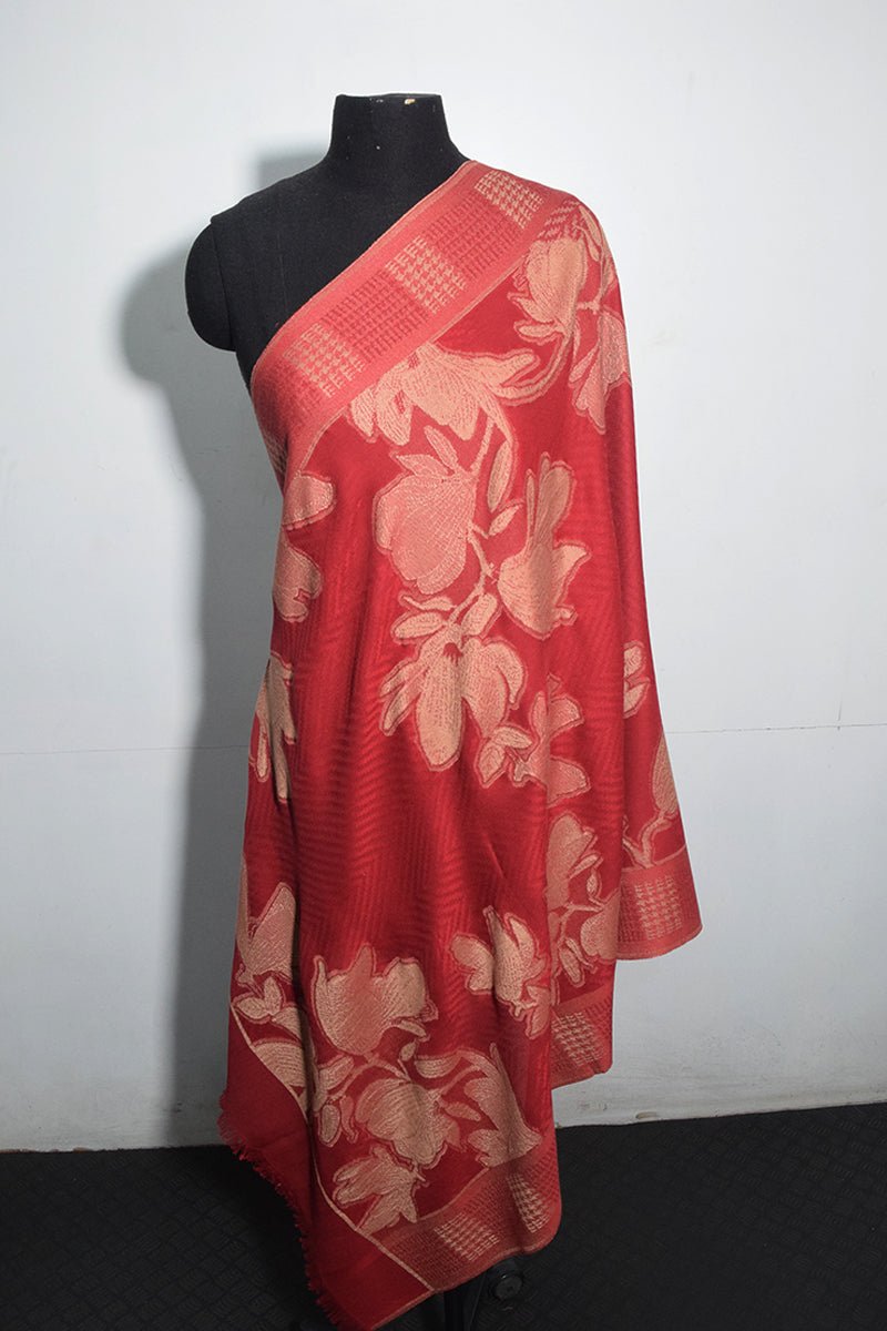 Women's Red Pashmina Woven Jacquard Shawl