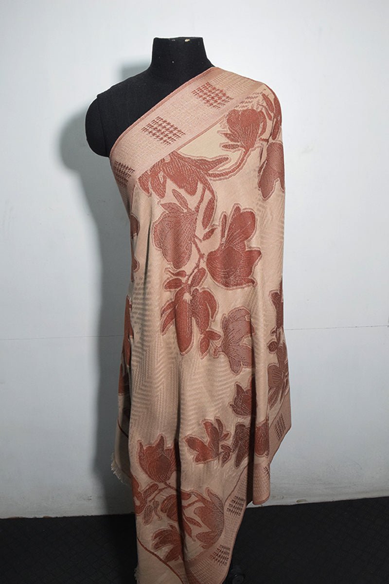 Women's Beige Pashmina Woven Jacquard Shawl