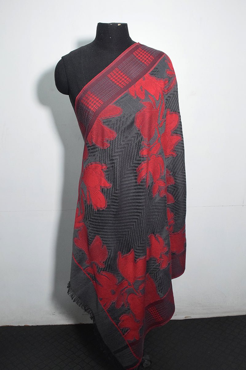 Women's Grey Pashmina Woven Jacquard Shawl Available In Grey, Navy Blue, Beige And Red