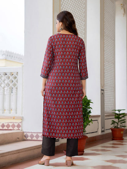 Dhiyona KL Ethnic Motifs Printed Regular Straight Kurta with Trousers & Dupatta