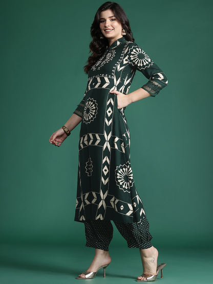 Floral Printed Sequinned Kurta with Trousers