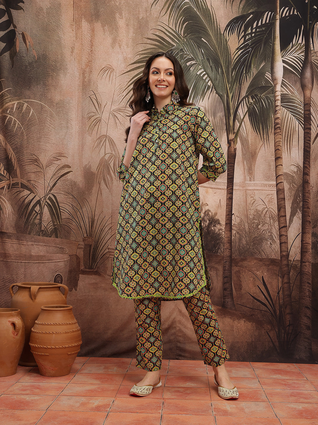 Ethnic Motifs Print Regular Pure Cotton Kurta with Trousers