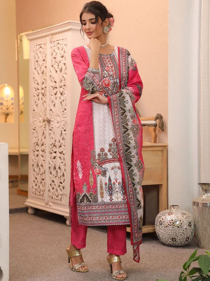 Dhiyona RR Women's Ethnic Motifs Printed Regular Pure Cotton Kurta with Trousers & With Dupatta