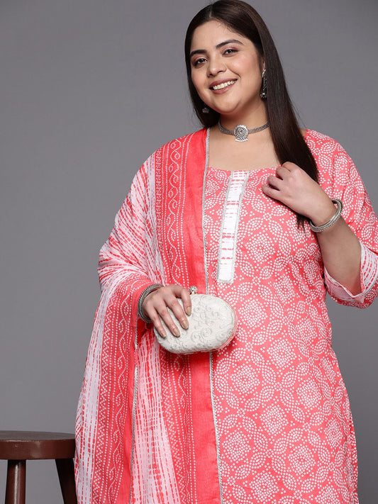 Dhiyona Women's Plus Size Bandhani Printed Gotta Patti Pure Cotton Kurta Set