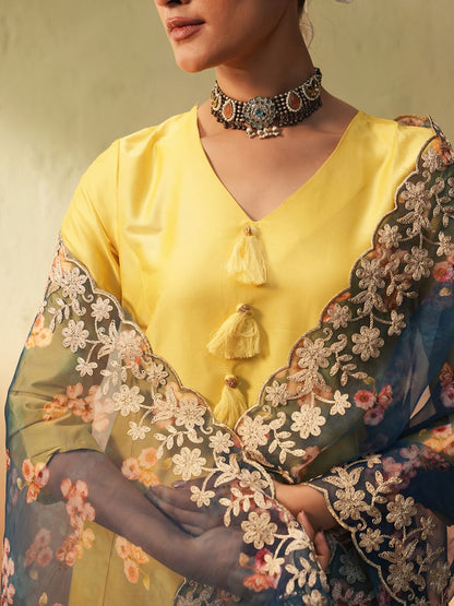 Dhiyona IS Women's Women Printed Regular Kurta with Trousers & With Dupatta
