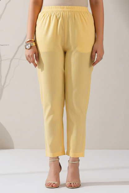 Dhiyona ST 2 Pc Set - Sunshine Yellow Cotton Allover Embroidered Schffli Sleeveless Kurta with Pants