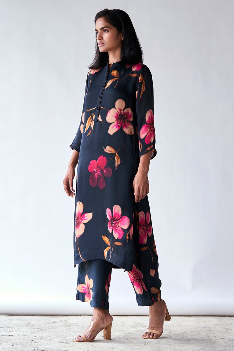 Women's Black Bemberg Silk Co-ord Set