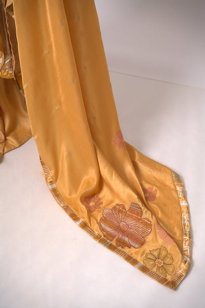 Women's Mustard and Beige Silk Velvet Salwar Suit