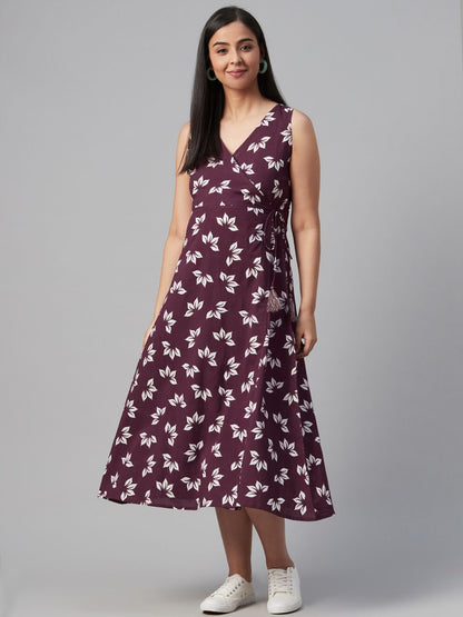 Dhiyona AY Women's Aubergine & White Tropical Print Maternity Wrap Dress
