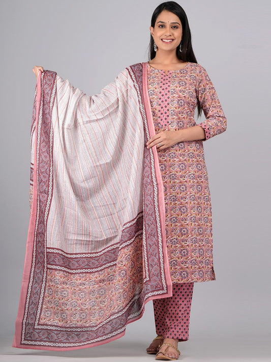 Dhiyona KL Floral Printed Gotta Patti Pure Cotton Kurta with Trousers & With Dupatta
