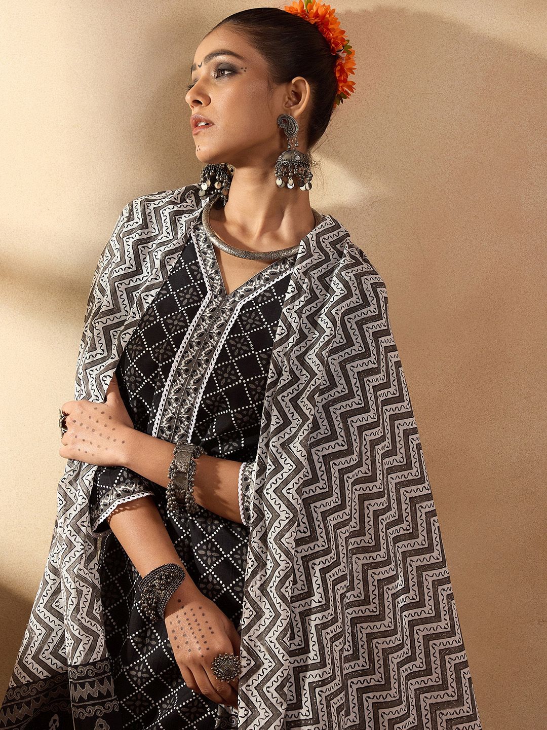 Dhiyona IE Printed Regular Pure Cotton Kurta with Salwar & Dupatta