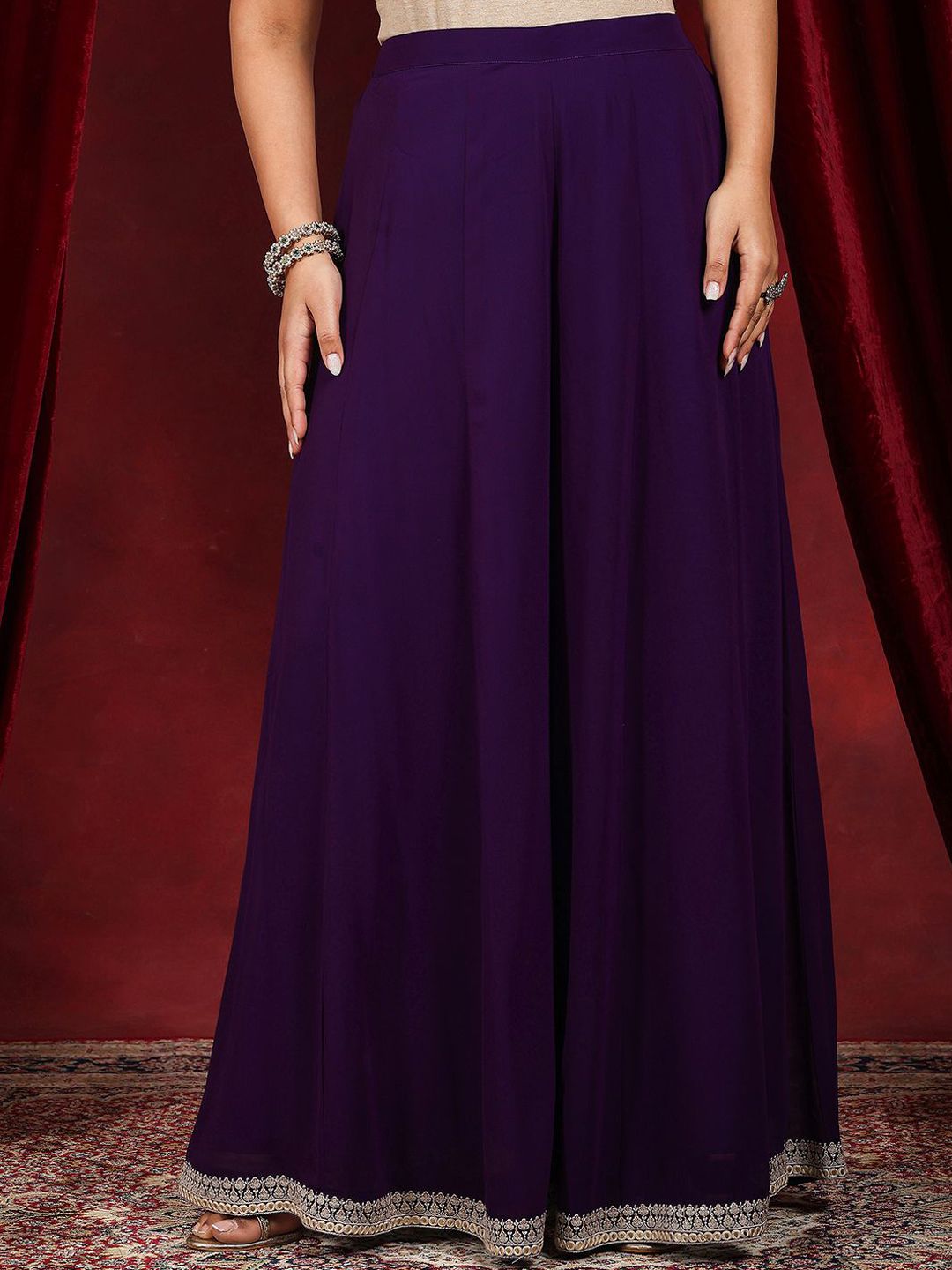 Dhiyona LL Embroidered Mirror Work Round Neck Kurta With Palazzos & Dupatta