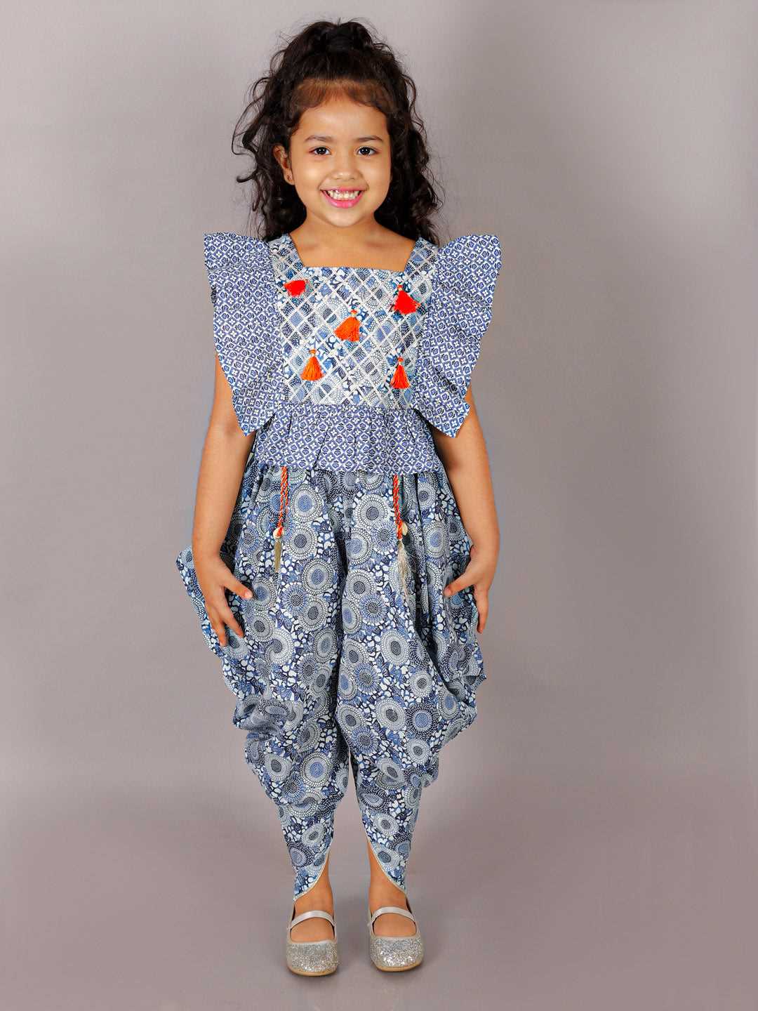 Folklore Girls Blue Crop Top with Dhoti Girls Co-ordinate set