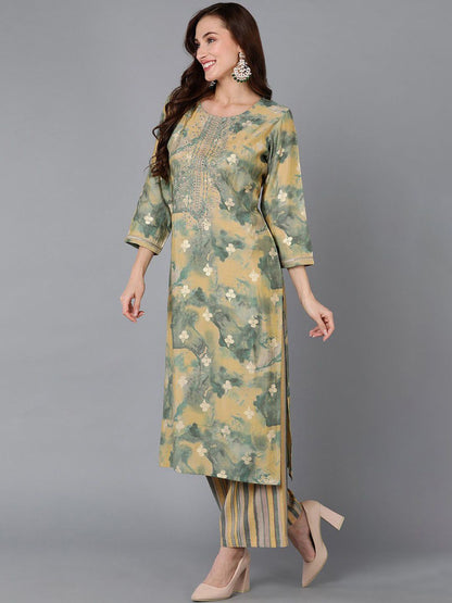 Dhiyona KL Floral Embroidered Regular Kurta with Palazzos & Dupatta