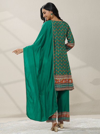 Dhiyona LL Women Ethnic Motifs Printed Regular Mirror Work Kurta with Palazzos & With Dupatta