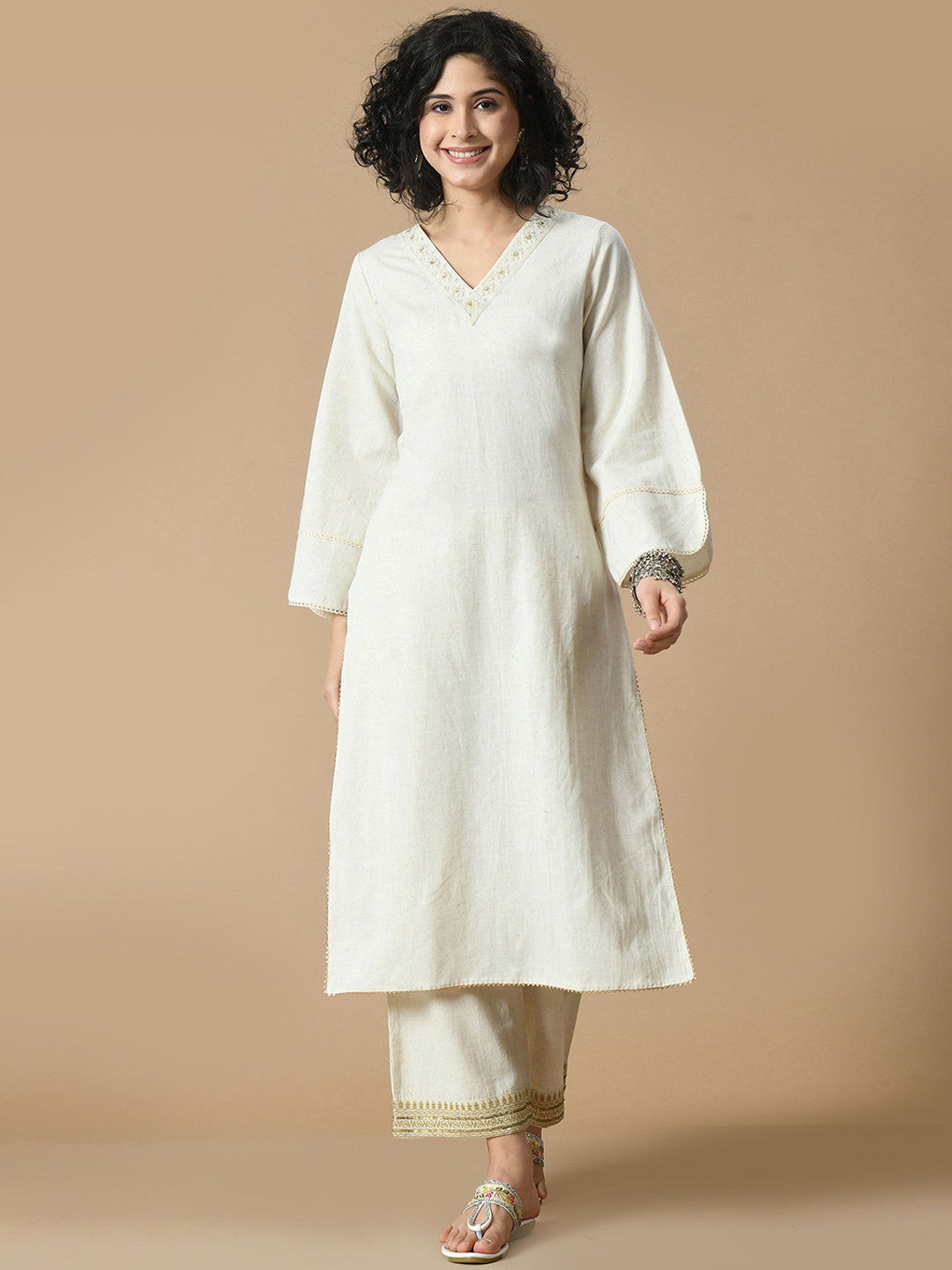 Dhiyona SN Embroidered Thread Work Pure Cotton Kurta with Palazzos