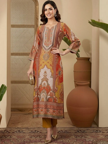 Printed V-Neck Kurta & Trousers