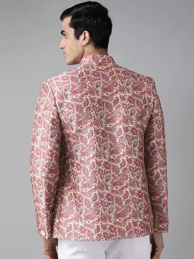 Men's MulticolorBasePink Silk Blend Straight Jodhpuri
