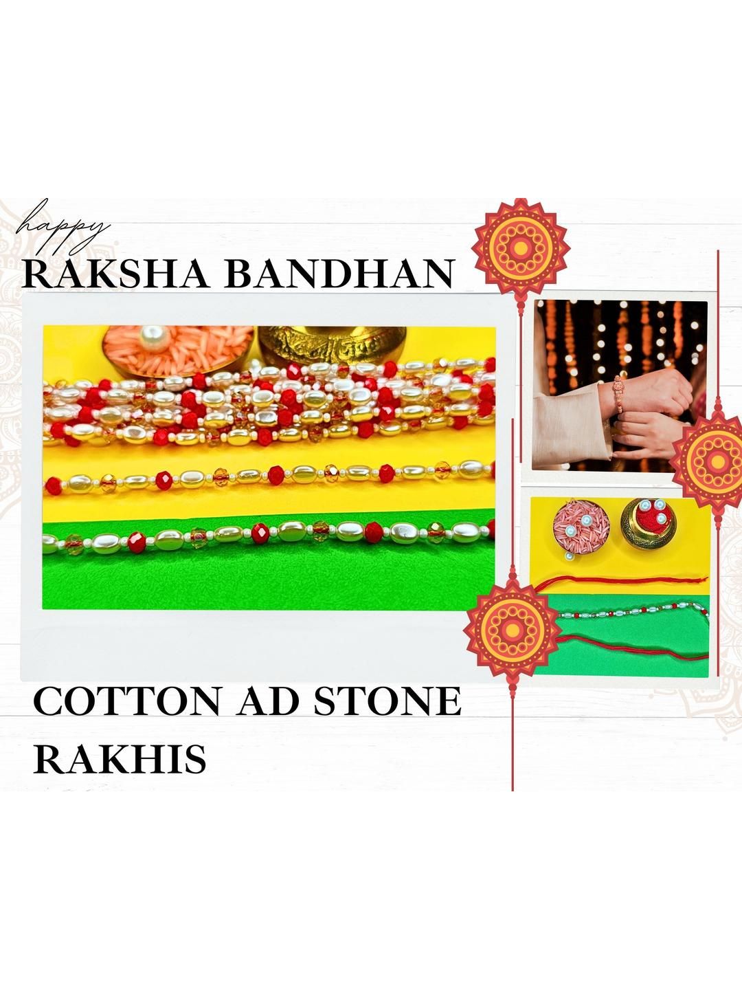 Dhiyona Set Of 12 Beaded Cotton Thread with AD Stones & Meenakari Designer Rakhi for Brother