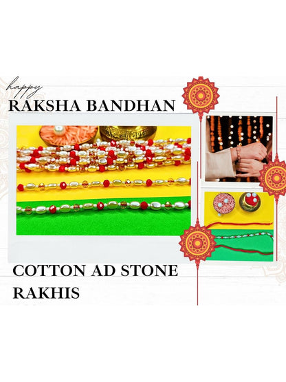 Dhiyona Set Of 12 Beaded Cotton Thread with AD Stones & Meenakari Designer Rakhi for Brother