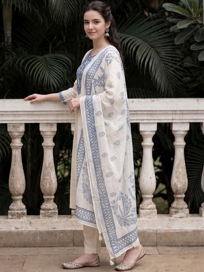 Women Ethnic Motifs Embroidered Regular Mirror Work Pure Cotton Kurta with Trousers & With Dupatta