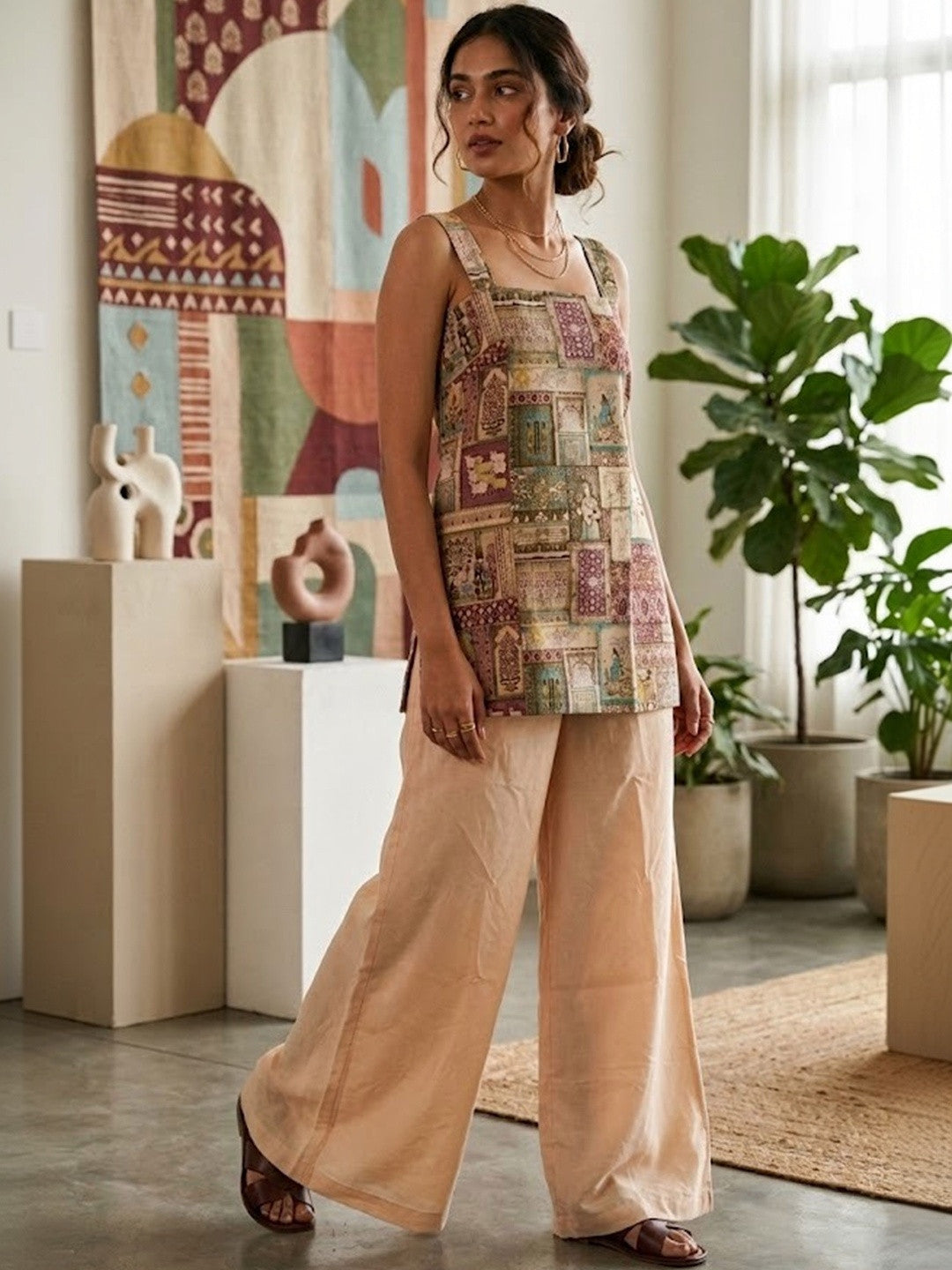 Dhiyona SN Printed Pure Cotton Shoulder Straps Kurti & Palazzos