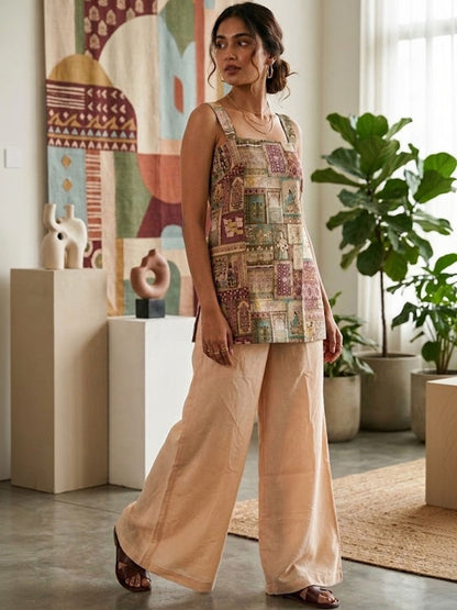 Printed Pure Cotton Shoulder Straps Kurti & Palazzos