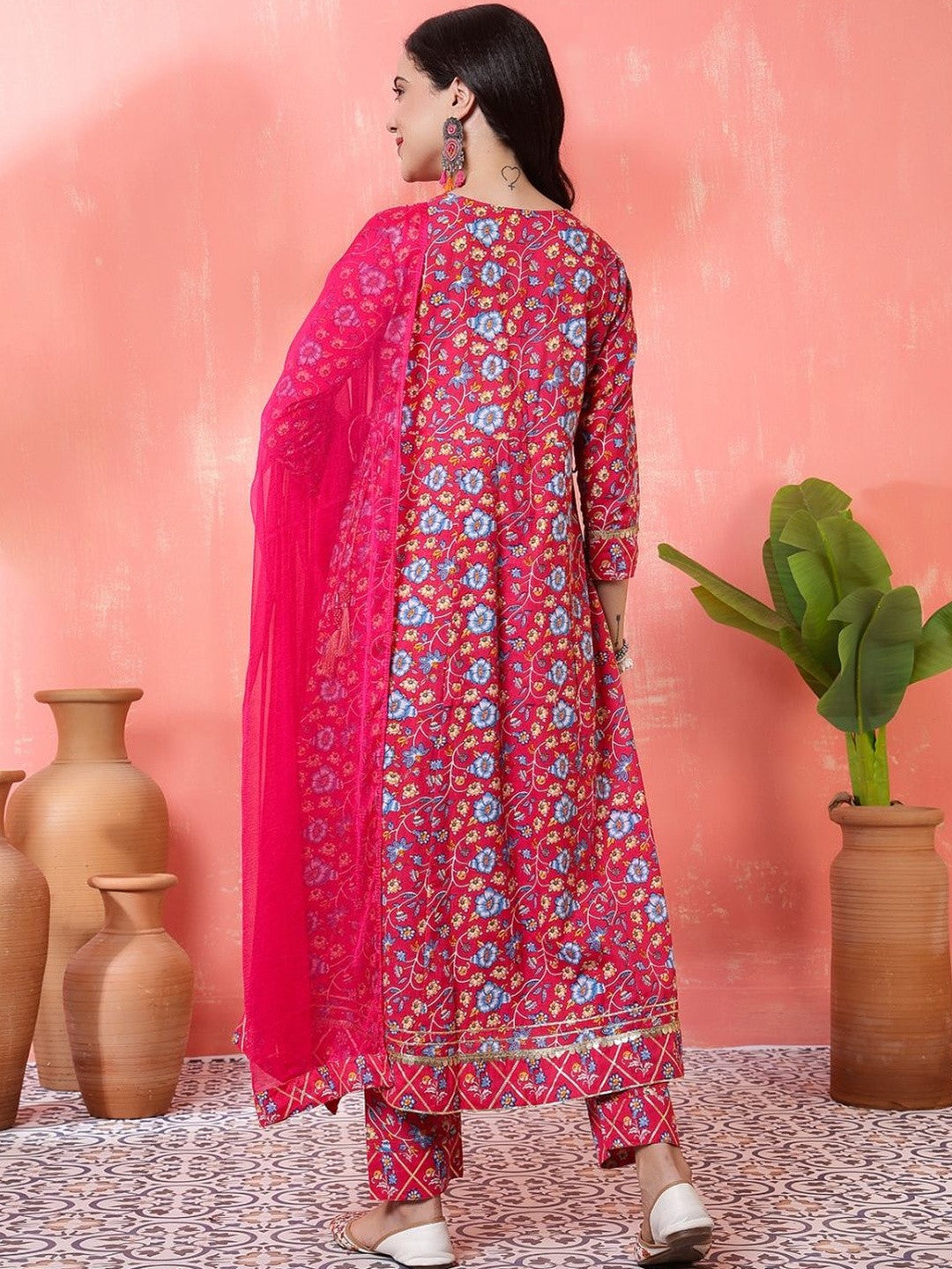 Embroidered Pure Cotton Round Neck Kurta & Palazzos Kurta Sets