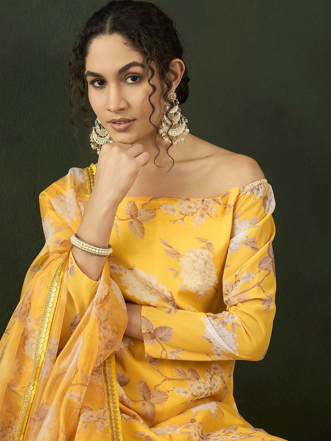 Dhiyona SN Floral Printed Kurta With Sharara & Dupatta