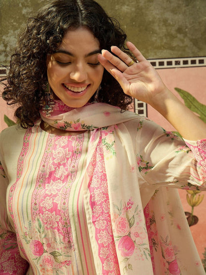 Floral Print Straight Kurta & Trousers