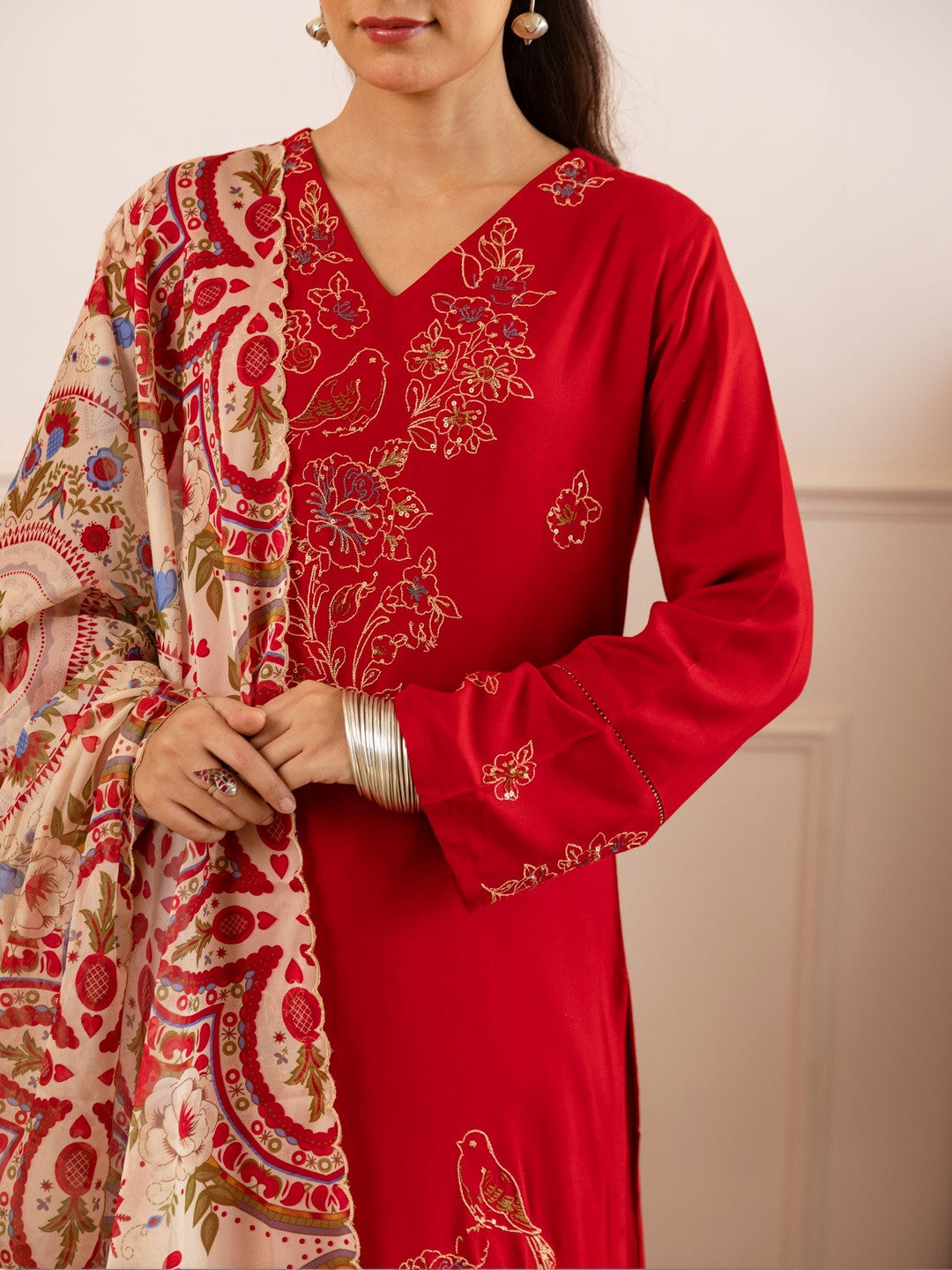Printed Straight Kurta & Trousers With Dupatta