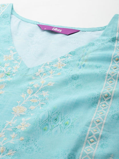 Women Floral Printed Regular Thread Work Kurta with Trousers