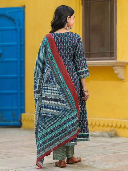 Dhiyona RR Women's Ethnic Motifs Printed Pure Cotton Kurta with Trousers & Dupatta