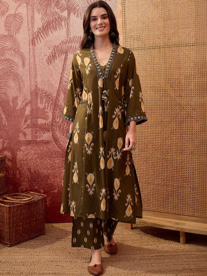 Women Ethnic Motifs Printed Regular Mirror Work Pure Cotton Kurta with Palazzos & With Dupatta