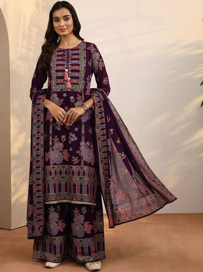 Dhiyona LL Women Ethnic Motifs Printed Regular Thread Work Kurta with Palazzos & With Dupatta
