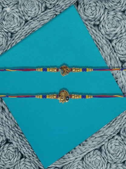 Dhiyona Set Of 2 Peacock Design Thread Rakhi With Roli Chawal Chandan Mishri
