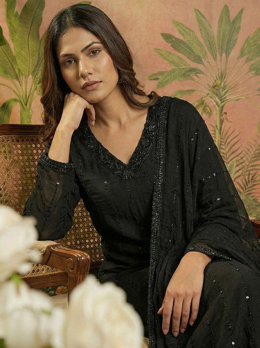 Dhiyona SN Embroidered V-Neck Kurta & Palazzos Kurta Set