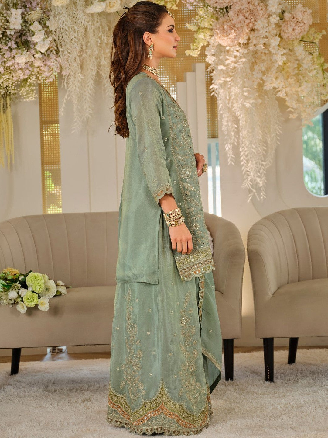 Women Ethnic Motifs Embroidered Regular Mirror Work Kurta with Sharara & With Dupatta