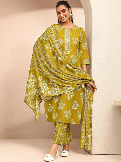Women Floral Printed Regular Thread Work Kurta with Trousers & With Dupatta