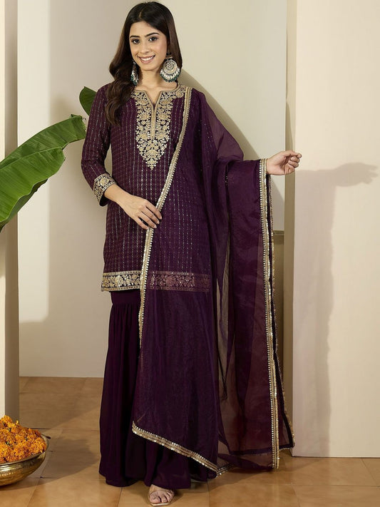 Dhiyona IN Women Ethnic Motifs Embroidered Regular Kurta with Sharara & With Dupatta
