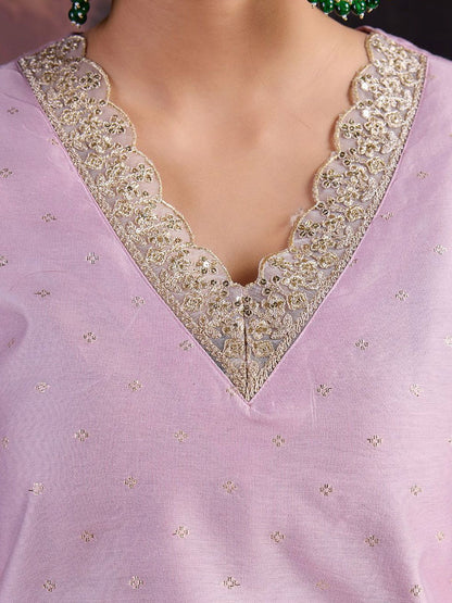 Dhiyona PD Women Floral Woven Design Straight Kurta With Trousers & Dupatta