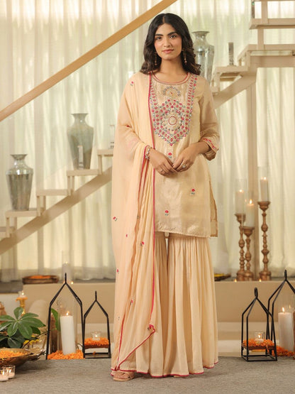 Dhiyona SC Women Ethnic Motifs Embroidered Kurta with Sharara & Dupatta