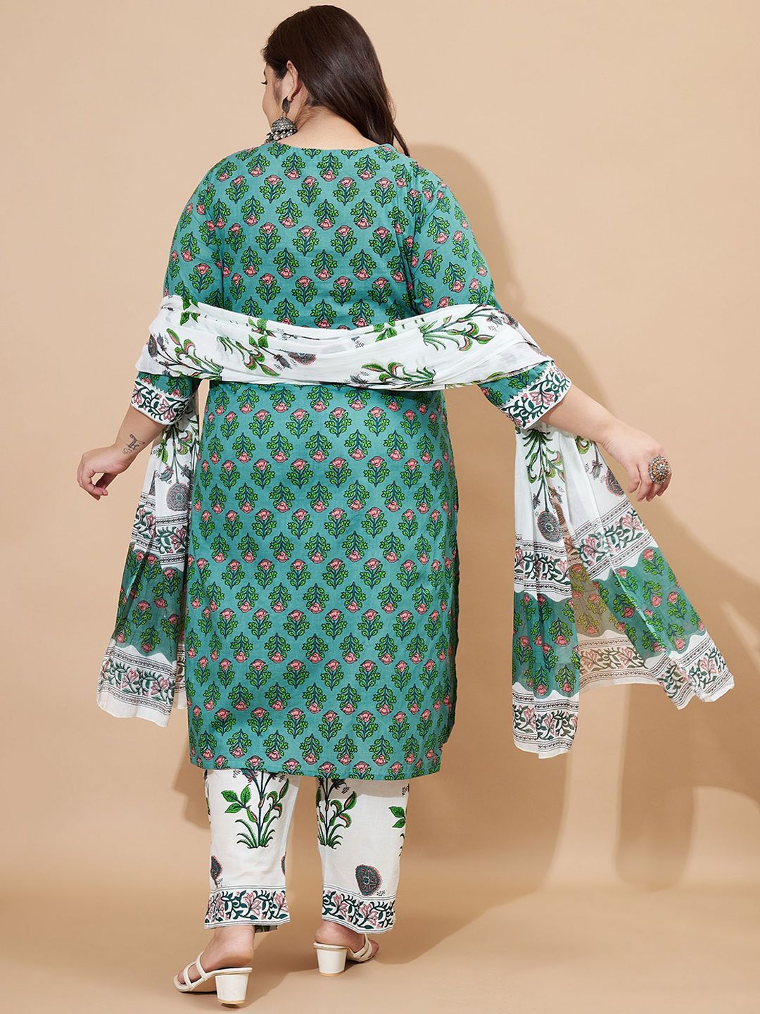 Dhiyona KL Floral Printed Pure Cotton Straight Kurta With Palazzos And Dupatta