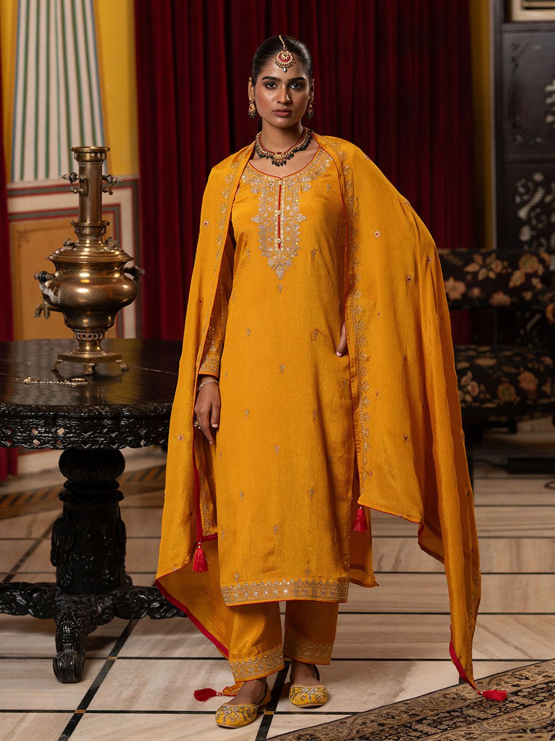 Dhiyona CH Women Ethnic Motifs Embroidered Kurta with Trousers & Dupatta